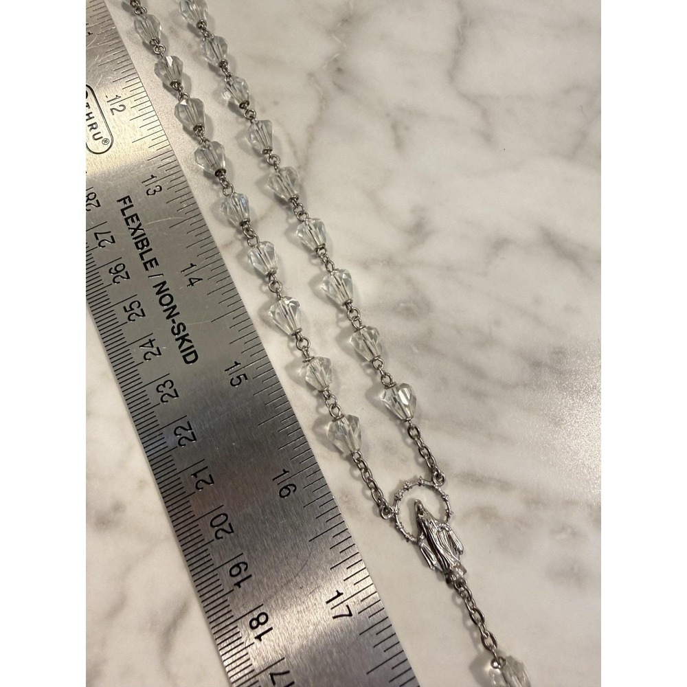 Vintage Catholic Clear Faceted Glass Bead Rosary Silver Tone Cross 23.5" long - Picture 4 of 5